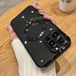 Mode Transparante Magnetische Draadloos Opladen Case Voor Iphone 15 14 Plus 13 12 11 Pro Max Plating Zachte Siliconen cover