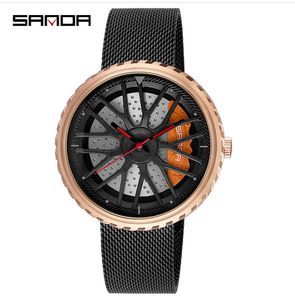 Mode Trend Creatief Design Mens Horloge Holle Autor Rim Horloges Mesh Riem Nauwkeurige Quartz Heren Horloges