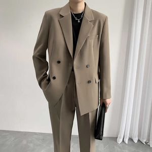 Tendance de la mode Double boutonnage costumes ensembles Blazer veste pantalon hommes coréen affaires décontracté lâche costumes mâle robe costumes de mariage X0909