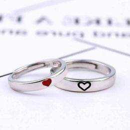 Mode trend glanzende hartvormige ring Japans en koreaanse stijl eenvoudige liefde paar drop olie ring partij populaire creatieve sieraden G1125
