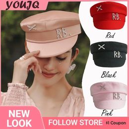 Mode tendance lettre broderie chapellerie printemps automne femme sboy casquette fille militaire casquettes plates Sombreros De Mujer 240229