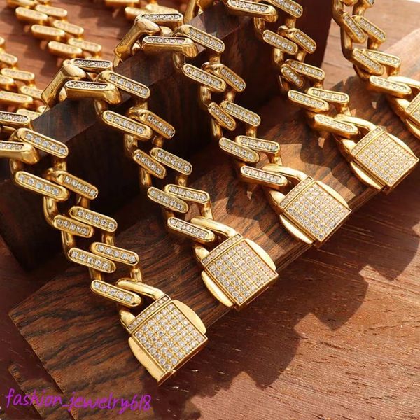 Moda tendencia luz lujo circón pareja pulsera titanio acero chapado en oro cinturón diamante cadena cubana moda accesorios versátiles para hombres y mujeres