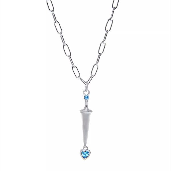 Tendencia de moda Medieval en forma de corazón piedra preciosa azul daga espada colgante collar para hombres y mujeres joyería de lujo ligera