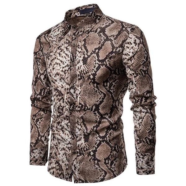 Chemise à manches longues pour hommes, tendance, hauts à boutons, coupe cintrée, uniques et élégants, motif peau de serpent, vêtements pré-automne, 2631