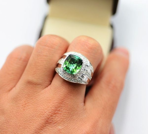 Mode tendance hommes Zircon cuivre bijoux fiançailles mariage cadeau de noël vert bague taille 8/9/10/11/12/13/14/15 #058