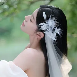 Pinces à cheveux en plumes de Style féerique pour coiffure de mariée, tendance de la mode, tempérament Mori Genie, cent bijoux faits à la main