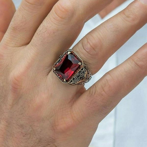 Bague en or 14 carats pour hommes et femmes, Vintage, pierre émeraude rouge, tendance, accessoires de bijoux, cadeau d'anniversaire, bagues d'affaires