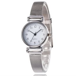 Reloj de cuarzo simple con banda de acero compacto para mujer, reloj de tendencia a la moda