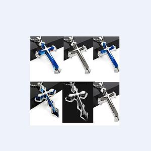 Rvs Layer Cross Hanger Kettingen Drie Lagen Golvende Jasus Kruisen Ketting voor Mannen Vrouwen Titanium Paar Sieraden