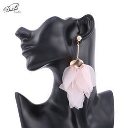 Moda-Trendy Big Yarn Flower Pendientes largos colgantes Pink Floral Drop Earrings Bohemian Trendy Jewelry para fiesta al por mayor