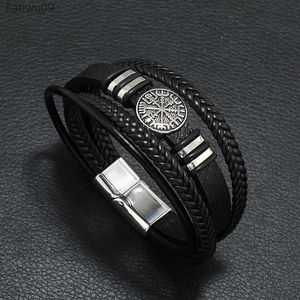 Mode Trendy Mannen Lederen Armbanden Mode Allmatch Multilayer Gevlochten Lederen Armbanden Schrift Kompas Devil Eye L230704