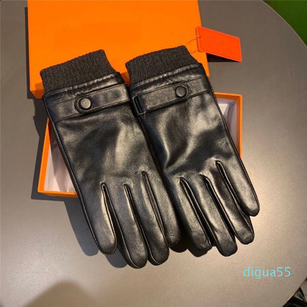 Mode à la mode hiver gants en cuir lettre hommes mitaines plus velours chaud mitaines écran tactile gants de cyclisme en plein air gants de conduite