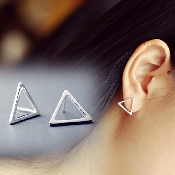 Mode Triangle forme boucle d'oreille véritable 925 en argent Sterling lisse fiançailles mariage boucles d'oreilles pour les femmes bijoux cadeau