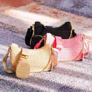 Mode paille tissage raphias sacs femmes luxe hommes fourre-tout rose sac à main dame sac bandoulière designer avec sacs à main épaule classique sangle couche plage pochette