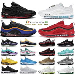 97 97s chaussures de course pour hommes Blue Hero MSCHF x INRI Jésus Satan Sean Wotherspoon Rouge Léopard Pin Vert Bred Réfléchissant Pâques Ciel Hommes Femmes Baskets Sport Basket