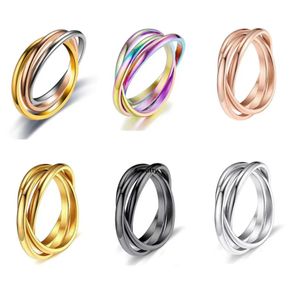 Mode drievoudige rollende ringen drie in één sets roestvrijstalen bruiloft verloving vrouwelijke in elkaar grijpende stapelbare ring
