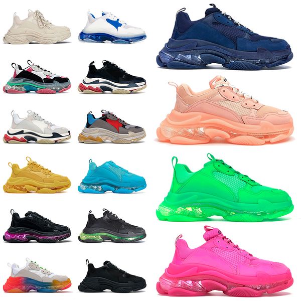 Triple S Casual Dad Chaussures Hommes 17 FW Designer Clear Sole Vintage Paris 17FW Glitter Crystal Bottom Luxe Tennis Chaussures Baskets Femmes Plateforme Baskets