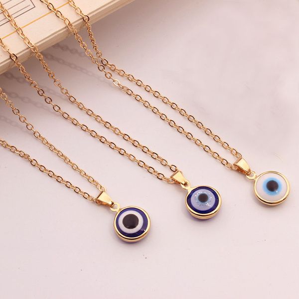 Mode turc Style ethnique plaqué or pendentif rond femmes filles bleu mauvais yeux collier souhait bijoux pour cadeau en gros