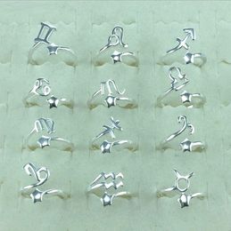 Fashion Twaalf 12 Constellations S925 Silver Ring Zodiac Sign Opening Rings for Women Retro Parping Finger Ringen