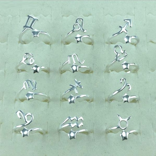 Mode douze 12 constellations S925 Silver Ring Zodiac Sigle d'ouverture des anneaux pour femmes Retro Couple Finger
