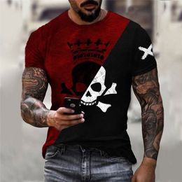 Mode Deux Couleurs Crâne Graphique 3D Imprimer Hommes T-shirt Streetwear ONeck À Manches Courtes Surdimensionné Homme T-shirt Respirant Top 6XL 220607