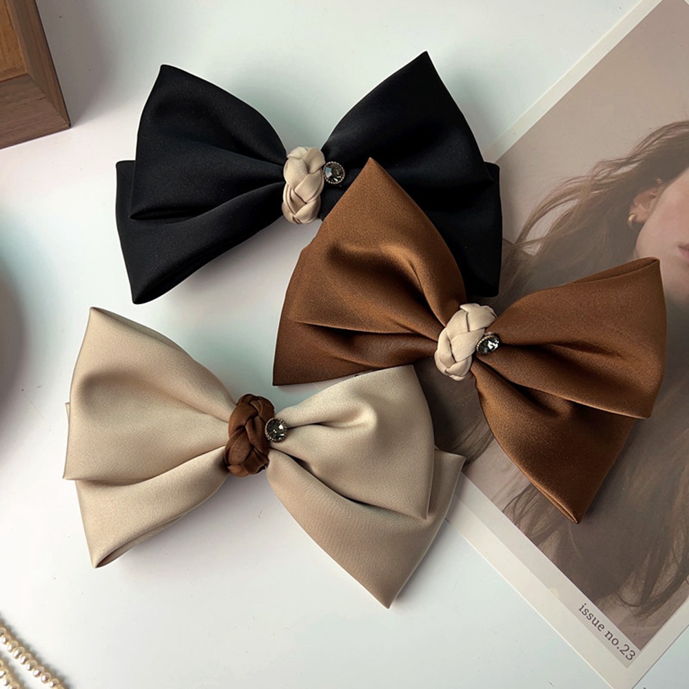 Fashion Two-layers Bowknot Ribbon Solid Color Hairpin Woman Girl Satin Barrette Bow Back Head Spring Clip Headwear Hair Accessories 1973