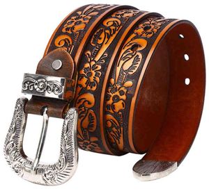 Mode deux tons de luxe Cowboy Cowgirl Wtern outillé Floral en relief Grain véritable ceinture en cuir de vachette pour hommes Women1293181