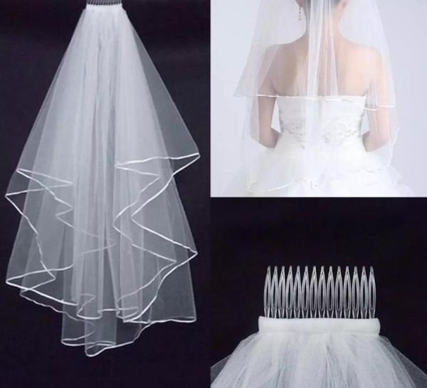 Mode zweischichtige weiße Elfenbein-Brautschleier, echte Gartenschleier, schulterlang, mit Kammschleier für Hochzeit8754208