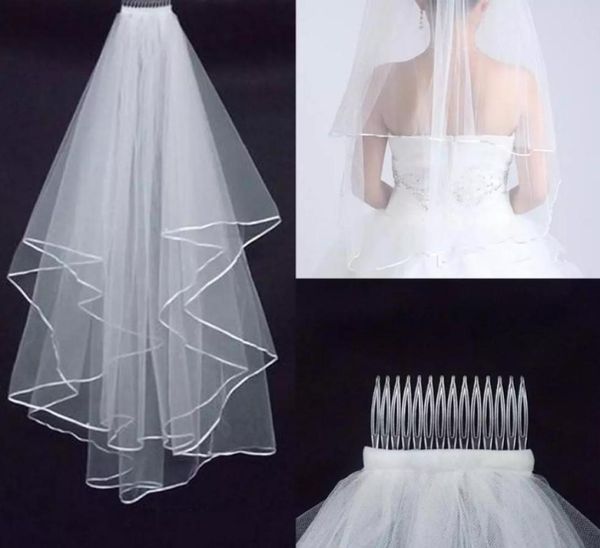 Voiles de mariage à deux couches, blanc ivoire, à la mode, vrais voiles de jardin, longueur d'épaule avec peigne, pour Wedding4452609