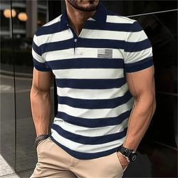 Mode Twotone Stripe Print Polo T-shirt For Men 3D Flag National Flag Pattern Sleeve Casual Casual Top Summer Golf Wear 240411