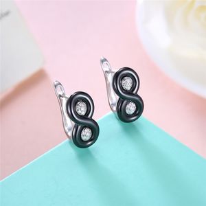 Mode-U forme boucles d'oreilles de luxe en céramique Zircon argent 925 Bijoux boucle d'oreille boucles d'oreilles carrées pour les femmes Brincos Bijoux