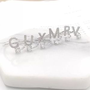 Anillo de plata con letras de U-Z a la moda para mujer, diamantes de imitación, dedo abierto, anillos de nombre personalizados, anillo de compromiso femenino, joyería Anel Party Gift284g