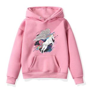 Fashion Unicorn Print Pull Toddler Boys Filles Sweatshirt Casual Hoodies Baby Winter Warm Long Hooded Enfants Cabille HKD230725