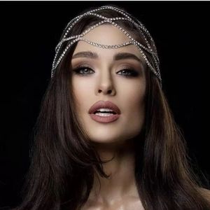 Mode Sexy creux strass maille casque de mariage tête chaîne bijoux pour femmes de luxe cristal bandeau tête chapeau chapeau cheveux accessoires AL9978