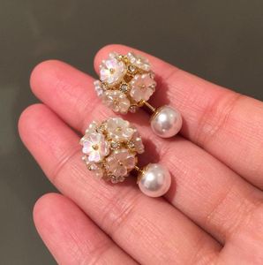 Mode unique créateur de luxe belle jolie coquille fleur diamant perle élégante boucles d'oreilles pour femme filles double face 4911981