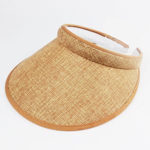 Mode linnen clip-on lege top zon vizier hoed zomer imitatie linnen cap breed bruin zon bescherming hoeden voor mannen en vrouwen