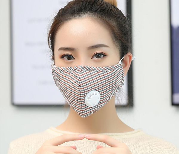 Masques faciaux en coton unisexe à la mode avec Valve respiratoire PM2.5, masque buccal Anti-poussière, masque en tissu réutilisable avec 1 filtre à l'intérieur 2020