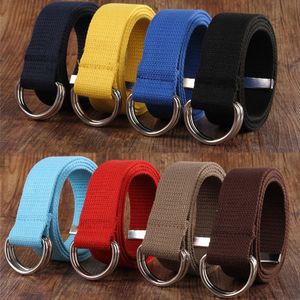 Mode unisex paar canvas riem Effen singelband heupriem D-vormige dubbele ringgesp Casual lange taillebanden Legering gesp nylon