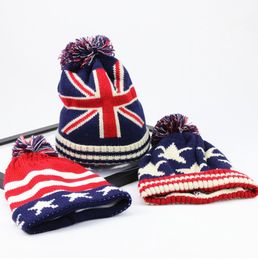 Mode USA drapeau américain bonnet chapeau laine hiver chaud tricoté casquettes et chapeaux pour homme et femme Skullies Cool bonnets