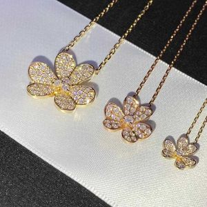 Fashion Van 925 Lucky Clover ketting dames volledige diamant puur zilveren rosé gouden hangende kraagketen met logo