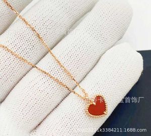 Fashion Van Small Red Heart Love ketting vrouw 925 verzilverde 18k rose goud hart armband rode oorbellen agaat met logo