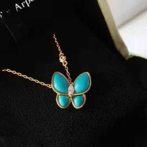 Fashion Vans Butterfly ketting turquoise sleutelbeen ketting S925 Sterling Silver Natural Fritillaria in staat en hanger met logo