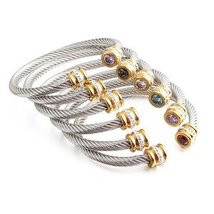 Bracelet de créateur de câble torsadé polyvalent à la mode pour femmes hommes bracelet en cristal incrusté plaqué argent 5MM de large Bracelets DY réglables bracelets bijoux cadeau
