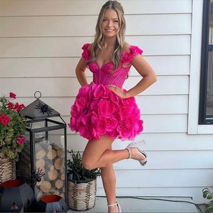 Fashion Vestidos Ray de Fiesta Korte lieverd afstuderen jurken A-Line elegante 3D Flowers Tail Party-jurk voor sexy vrouwen