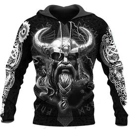 Mode viking tattoo symbool 3d gedrukt unisex deluxe hoodie lente herfst straat losse trui casual trui 220725