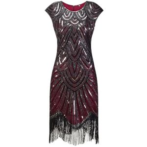 Mode-Vintage 1920 s Flapper Great Gatsby Robe O-cou Cap Manches Paillettes Fringe Fête Robe Midi D'été Femmes Robe De Festa