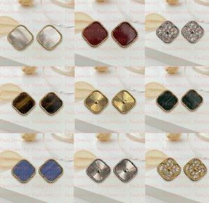 Fashion Vintage 4 Klavertje Vier Charm Stud Oorbellen Terug Parelmoer Zilver 18K Vergulde Agaat voor DamesMeisjes Valentijn8985869