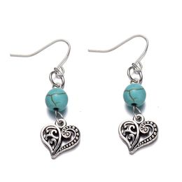 Mode Vintage Legering Hartvormige Oorbellen Imitatie Turquoise Charm Hanger Oorhaak DIY Creatieve Vrouwen Dames Oorbellen Sieraden Beste Gift