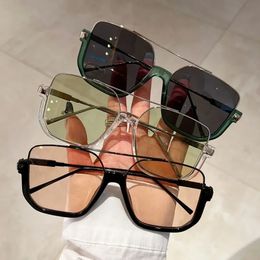 Fashion Vintage Big Square Sunglasses Half Metal Frame UV400 Sun Shade Men Trendy Brand Design Lunettes Eyewear 240424