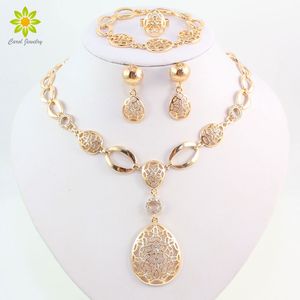 Bruiloft sieraden sets vintage helder kristal goud kleur Afrikaans bruidskostuum Nigeriaanse bruiloftswater ketting oorbellen set